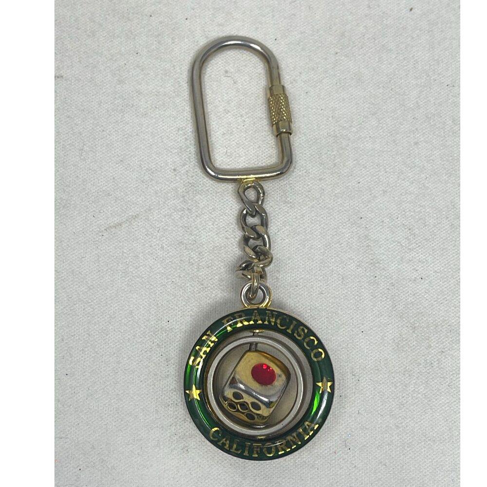 Vintage San Francisco Dice Keychain Fidget Style Goldtone Travel USA Tourism
